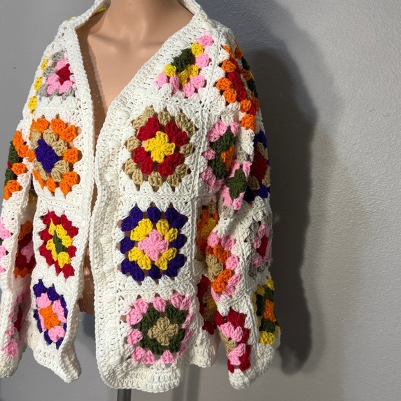Handmade Crochet Granny Square Jacket – Boho Chic Luxury Cardigan Size L/XL NWT - Picture 3 of 5